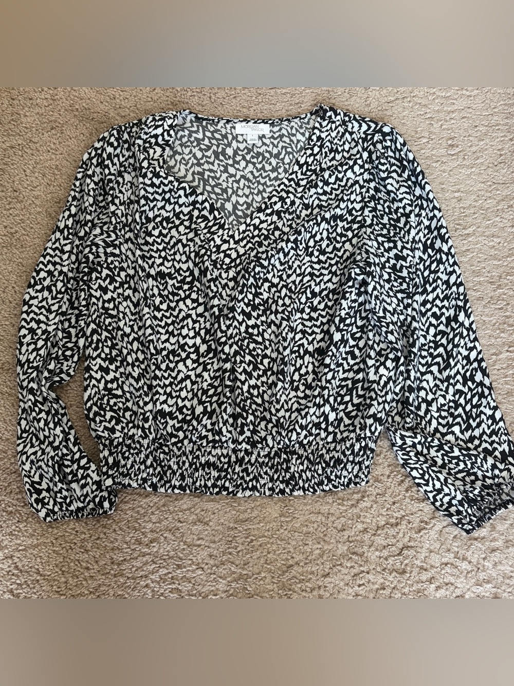 Morgan Taylor Black & White Printed Wrap Blouse